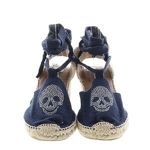 Ramoncinas lace-up wedge espadrilles. Rhinestone scull Sz 39 whimsigoth pirate